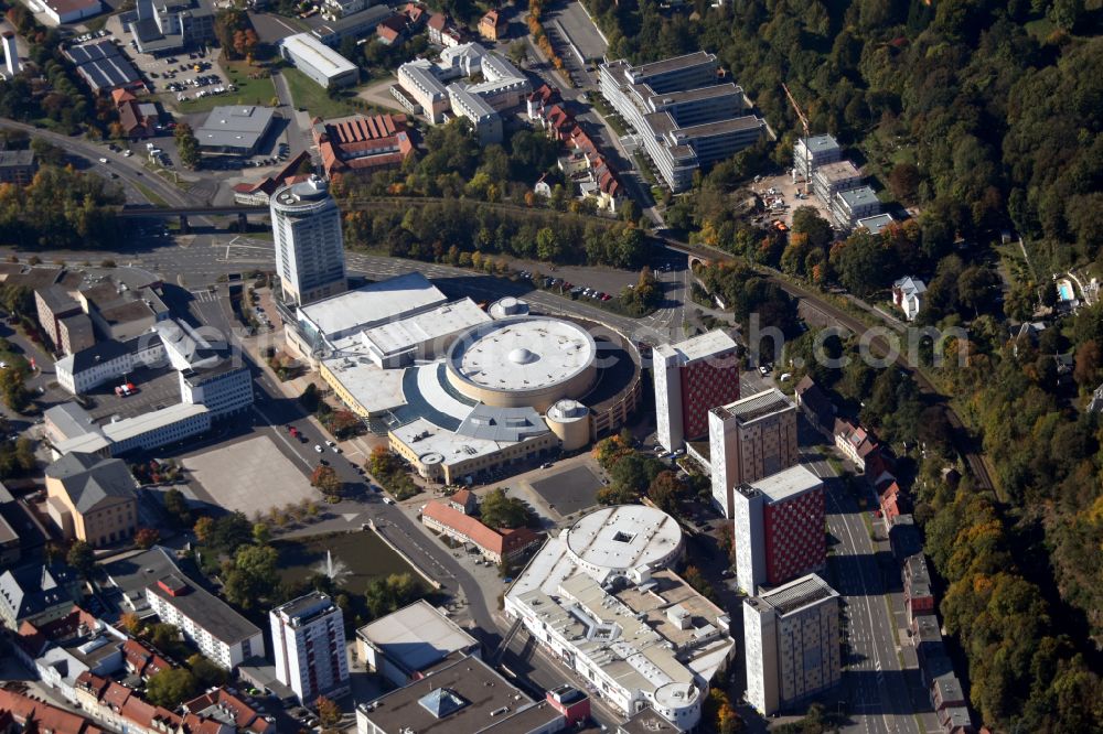 Aerial image Suhl - The city center in the downtown area on Kultur- and Kongress-Zentrum on street Friedrich-Koenig-Strasse in Suhl in the state Thuringia, Germany