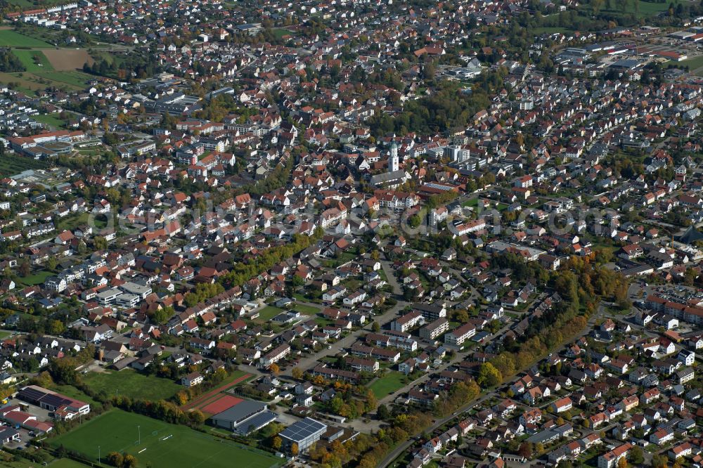 Aerial image Langenau - The city center in the downtown area in Langenau in the state Baden-Wuerttemberg, Germany