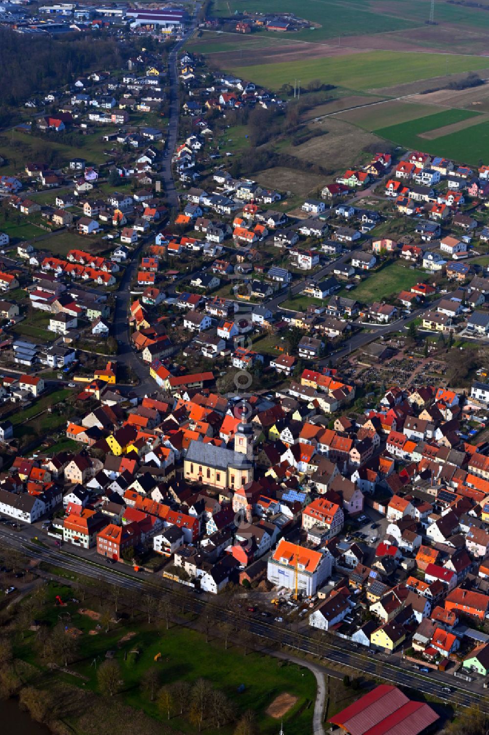Lengfurt from the bird's eye view: The city center in the downtown area in Lengfurt in the state Bavaria, Germany