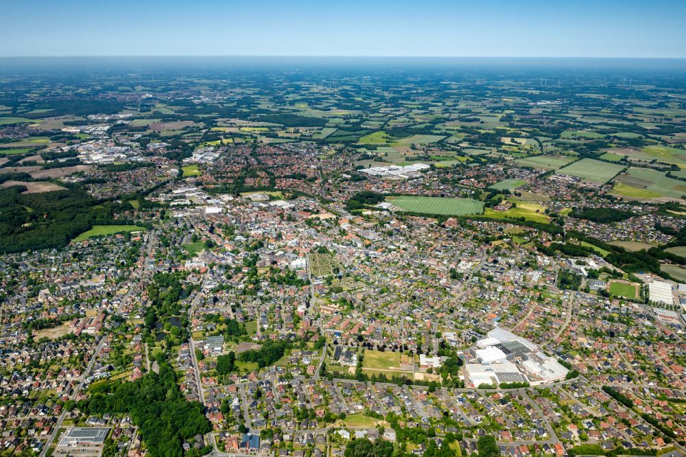 Lohne (Oldenburg) from above - The city center in the downtown area in Lohne (Oldenburg) in the state Lower Saxony, Germany