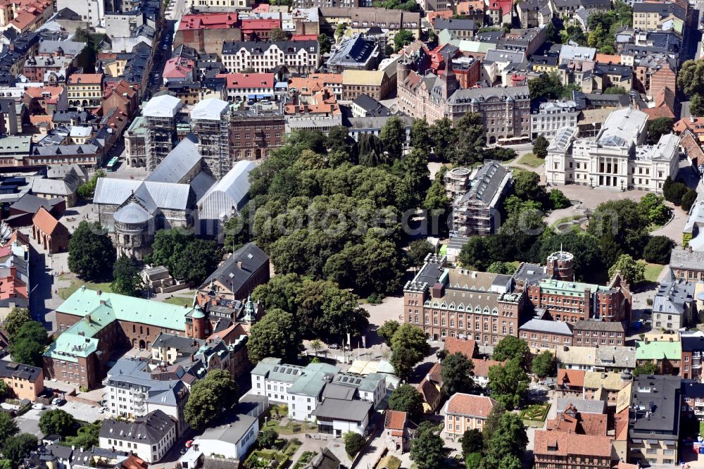 Lund from the bird's eye view: The city center in the downtown area in Lund in Skane laen, Sweden