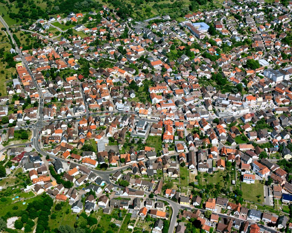 Malsch from the bird's eye view: The city center in the downtown area on street Hauptstrasse in Malsch in the state Baden-Wuerttemberg, Germany