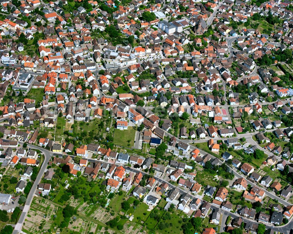 Aerial image Malsch - The city center in the downtown area on street Hauptstrasse in Malsch in the state Baden-Wuerttemberg, Germany