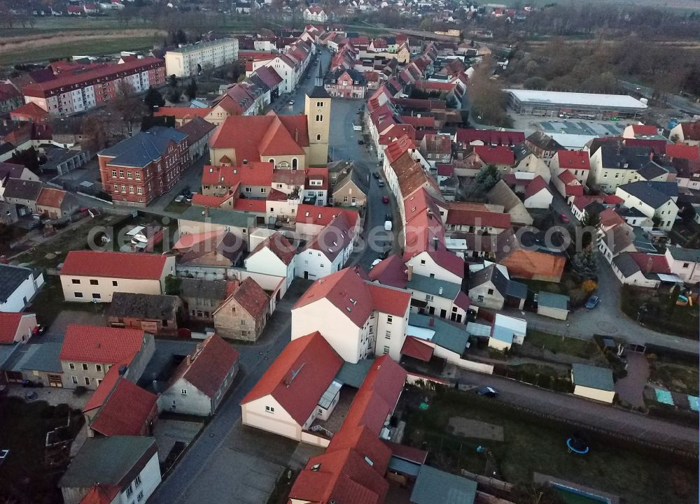 Aerial image Jessen (Elster) - The city center in the downtown area on Markt in Jessen (Elster) in the state Saxony-Anhalt, Germany