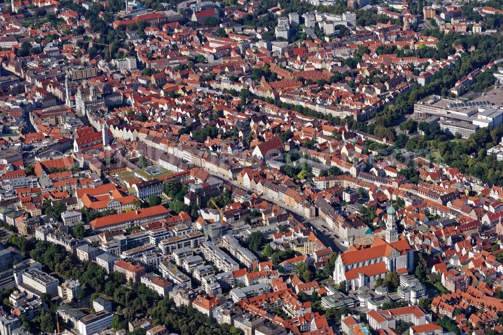 Augsburg from the bird's eye view: The city center in the downtown area in Augsburg in the state Bavaria