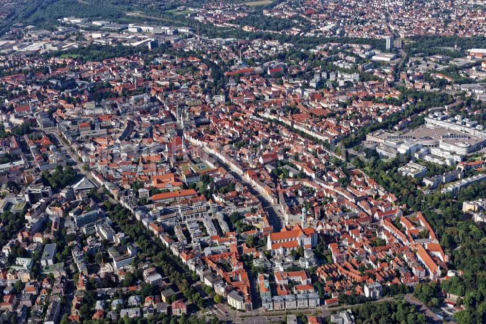 Aerial image Augsburg - The city center in the downtown area in Augsburg in the state Bavaria