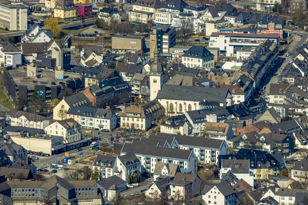 Meschede from the bird's eye view: The city center in the downtown area in Meschede on Sauerland in the state North Rhine-Westphalia, Germany