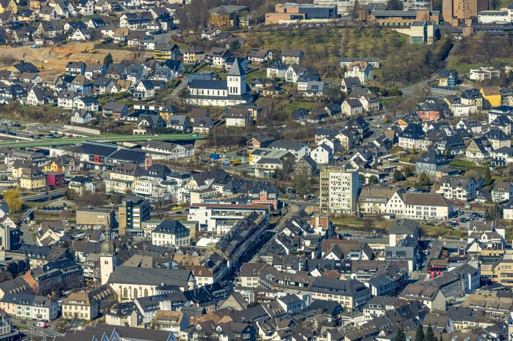 Aerial image Meschede - The city center in the downtown area in Meschede on Sauerland in the state North Rhine-Westphalia, Germany