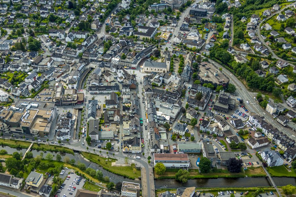 Aerial photograph Meschede - The city center in the downtown area in Meschede at Sauerland in the state North Rhine-Westphalia, Germany