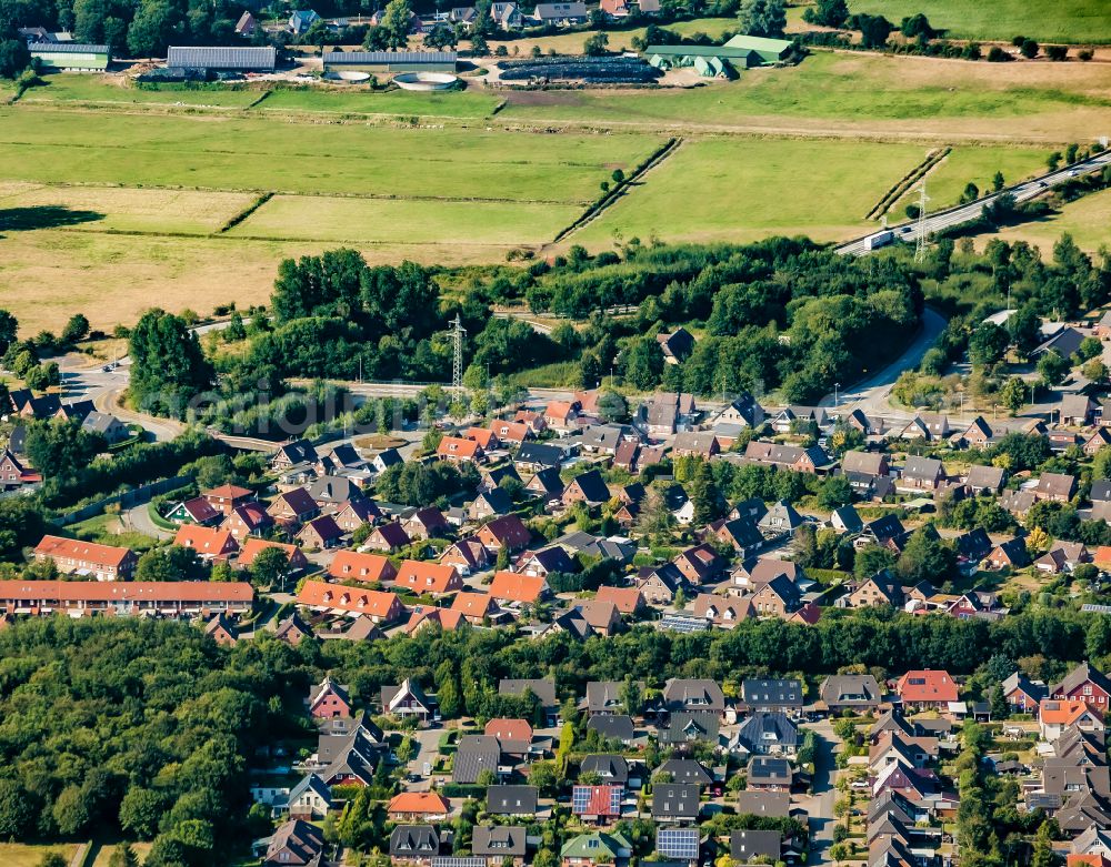 Mildstedt from above - The city center in the downtown area in Mildstedt in the state Schleswig-Holstein, Germany