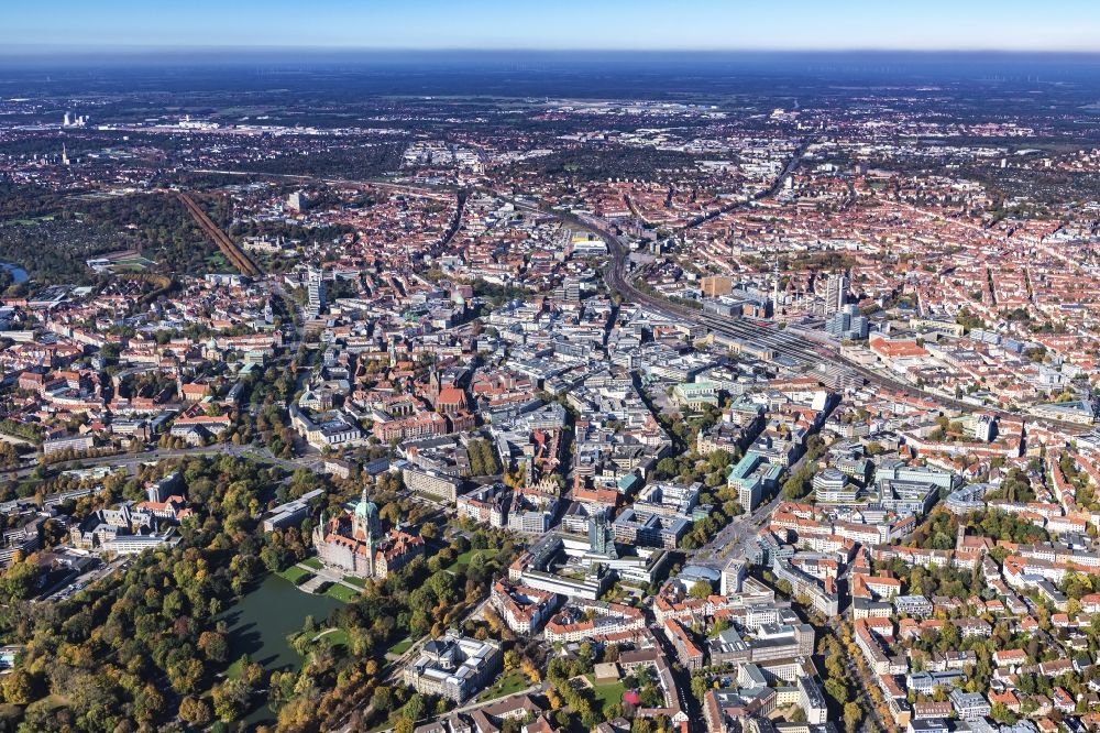 Aerial photograph Hannover - The city center in the downtown area Mitte in Hannover in the state Lower Saxony, Germany