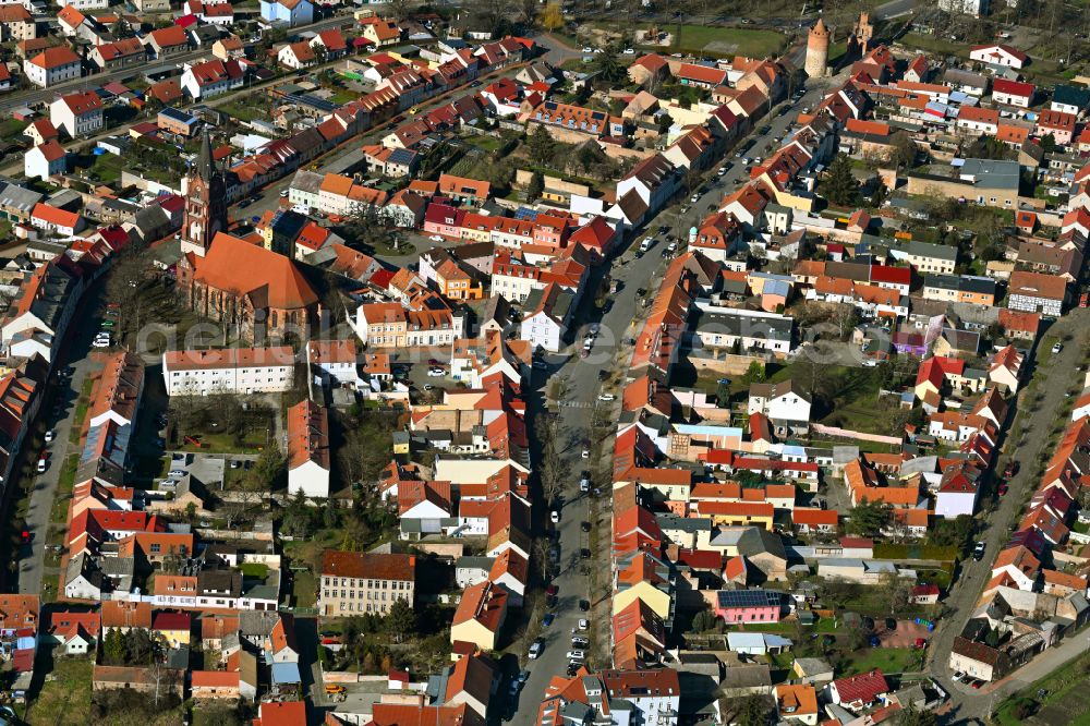 Mittenwalde from above - The city center in the downtown area on street Yorckstrasse in Mittenwalde in the state Brandenburg, Germany