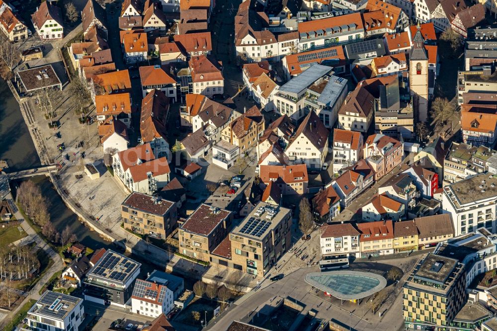 Nagold from above - The city center in the downtown area in Nagold in the state Baden-Wurttemberg, Germany