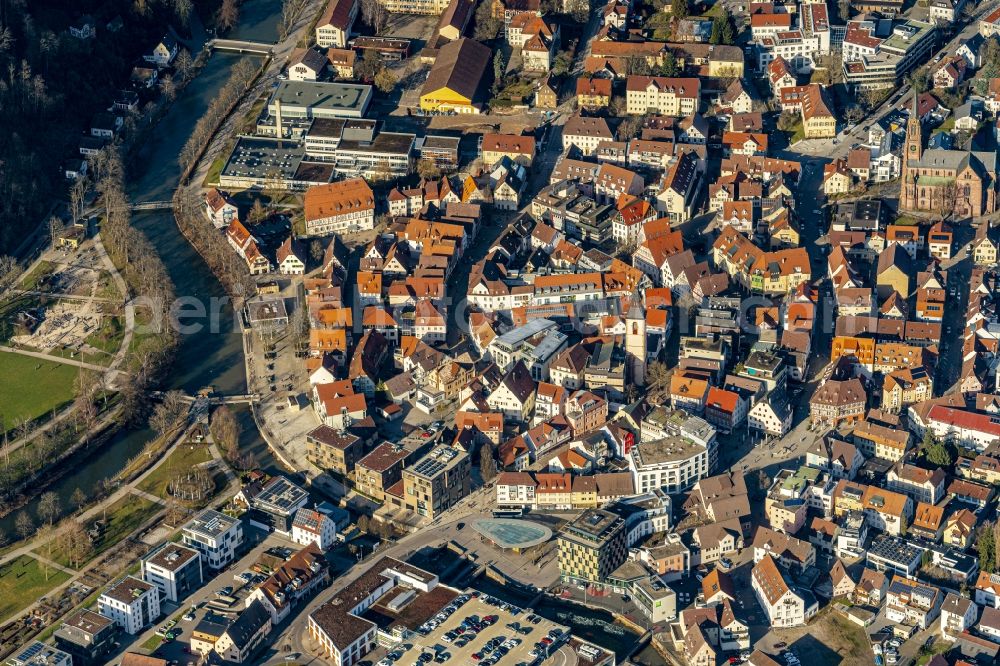 Aerial image Nagold - The city center in the downtown area in Nagold in the state Baden-Wurttemberg, Germany