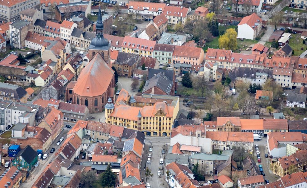 Nauen from the bird's eye view: The city center in the downtown area in Nauen in the state Brandenburg, Germany