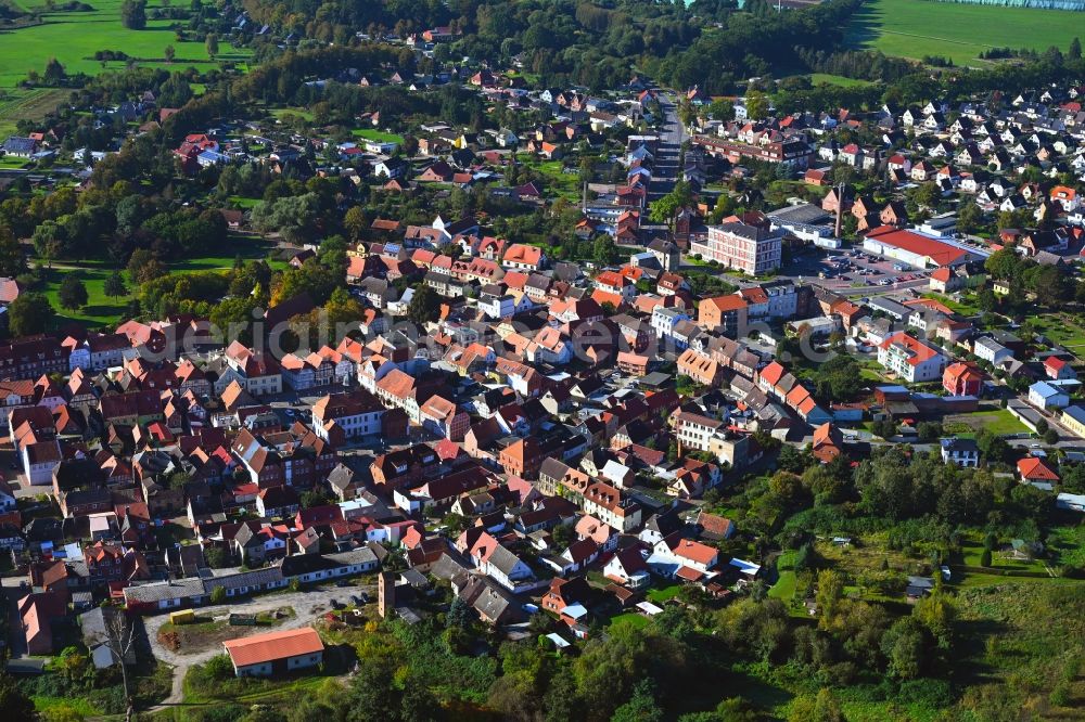 Aerial photograph Neustadt-Glewe - The city center in the downtown area in Neustadt-Glewe in the state Mecklenburg - Western Pomerania, Germany