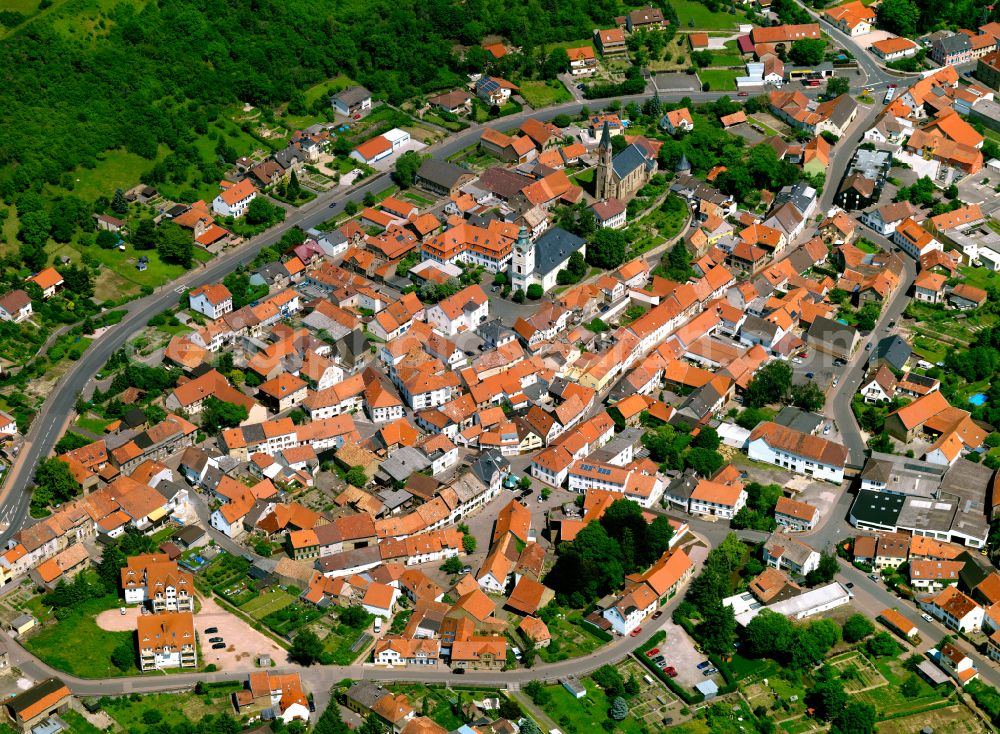 Aerial image Obermoschel - The city center in the downtown area in Obermoschel in the state Rhineland-Palatinate, Germany