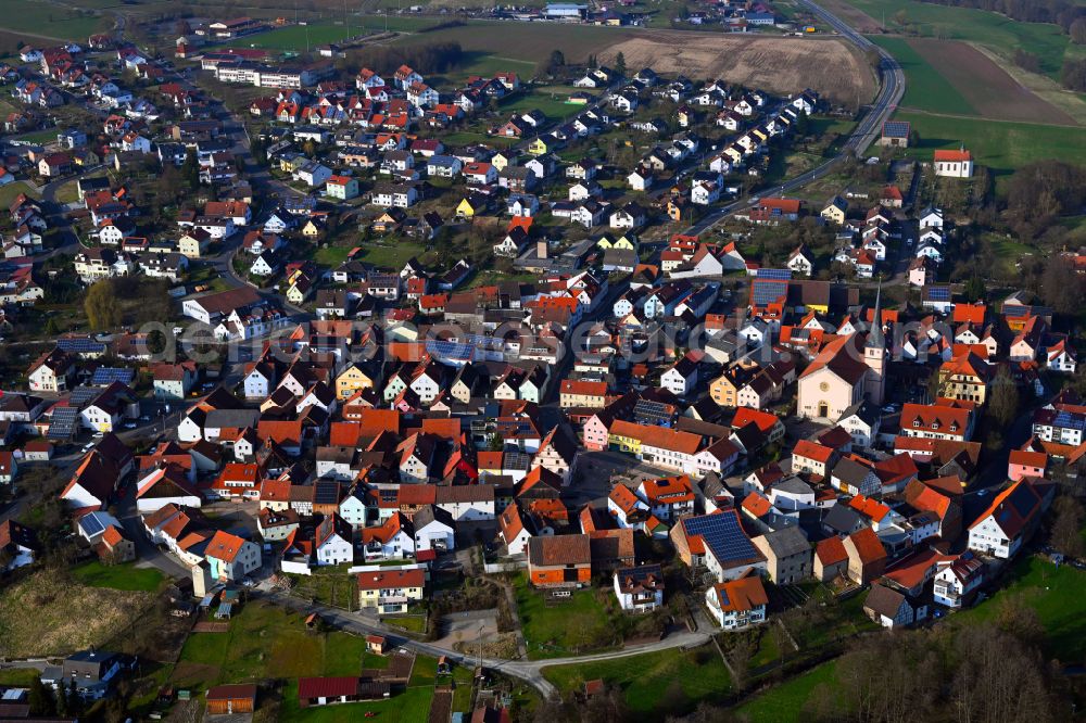 Aerial photograph Oberthulba - The city center in the downtown area in Oberthulba in the state Bavaria, Germany