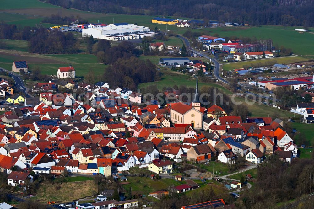 Aerial photograph Oberthulba - The city center in the downtown area in Oberthulba in the state Bavaria, Germany