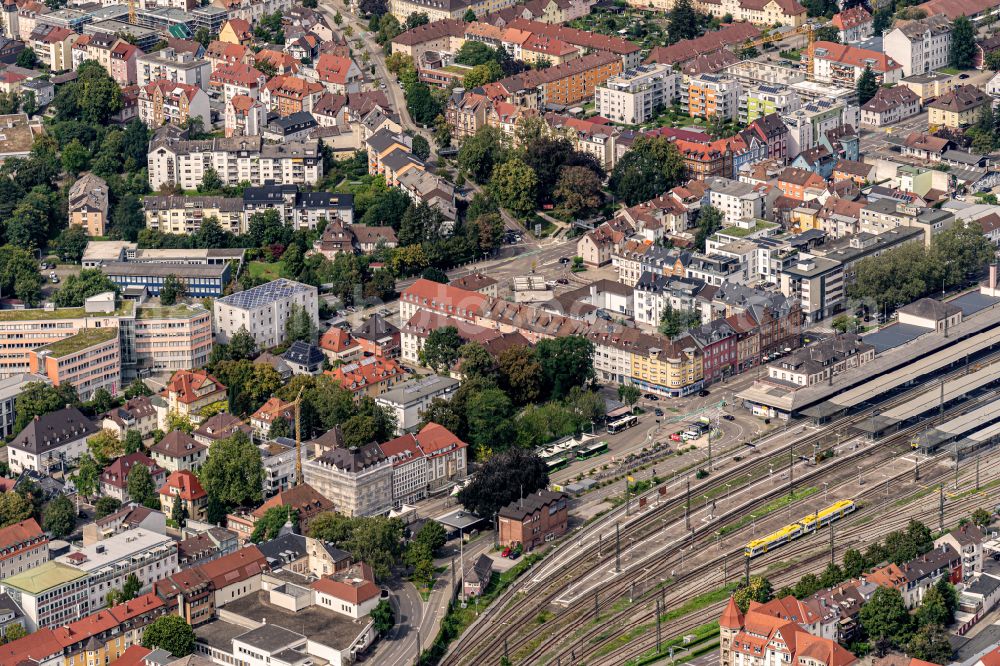 Aerial image Offenburg - The city center in the downtown area Okenstrasse Hauptstrasse in Offenburg in the state Baden-Wurttemberg, Germany
