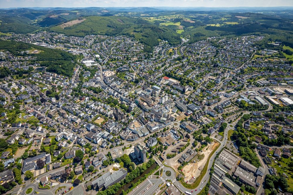 Aerial photograph Olpe - The city center in the downtown area in Olpe at Sauerland in the state North Rhine-Westphalia, Germany