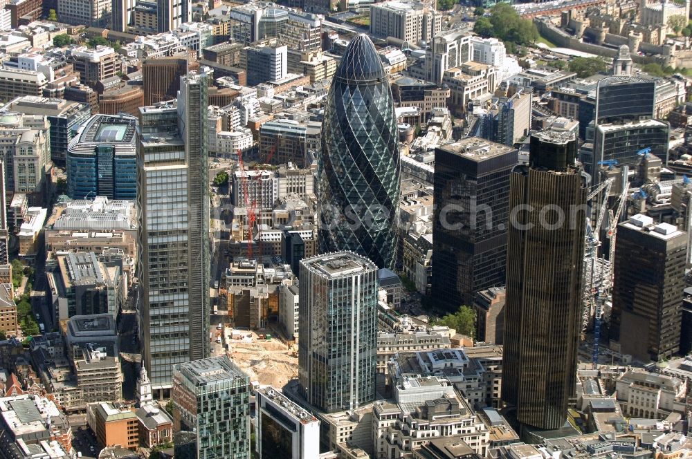 London from above - The city center in the downtown area in the district City of London in London in England, United Kingdom