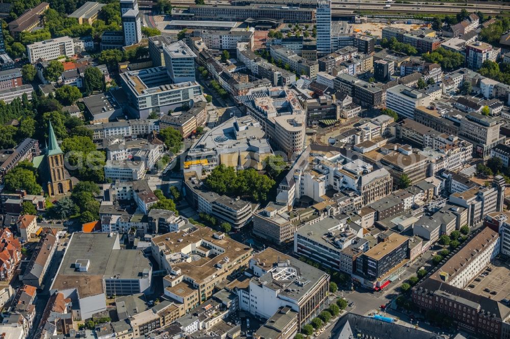 Bochum from the bird's eye view: The city center in the downtown area along the Bongardstrasse in the district Innenstadt in Bochum at Ruhrgebiet in the state North Rhine-Westphalia, Germany