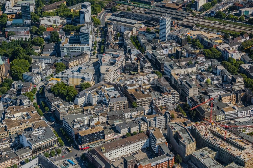 Aerial image Bochum - The city center in the downtown area between Bongardstrasse and Huestrasse in the district Innenstadt in Bochum at Ruhrgebiet in the state North Rhine-Westphalia, Germany