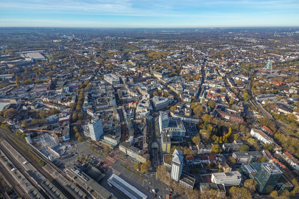 Aerial photograph Bochum - The city center in the downtown area on street Massenbergstrasse in the district Innenstadt in Bochum at Ruhrgebiet in the state North Rhine-Westphalia, Germany