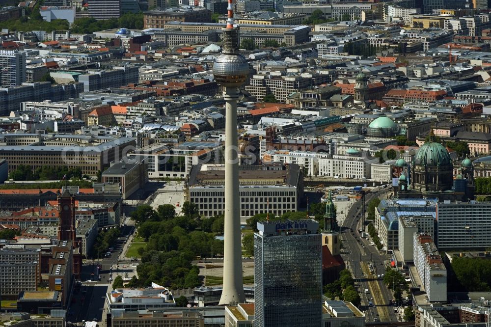 Aerial image Berlin - The city center in the downtown area Ost on Berliner Fernsehturm in the district Mitte in Berlin, Germany