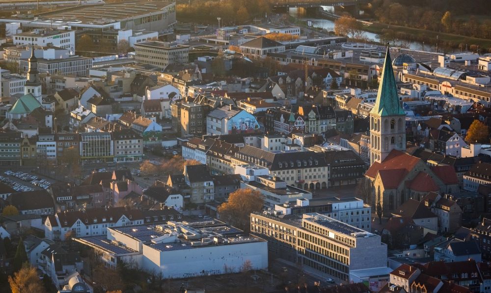 Aerial image Hamm - The city center in the downtown area on Pauluskirche in Hamm in the state North Rhine-Westphalia, Germany