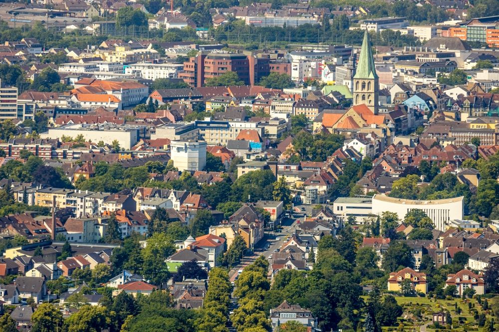 Aerial photograph Hamm - The city center in the downtown area on Pauluskirche in Hamm in the state North Rhine-Westphalia, Germany