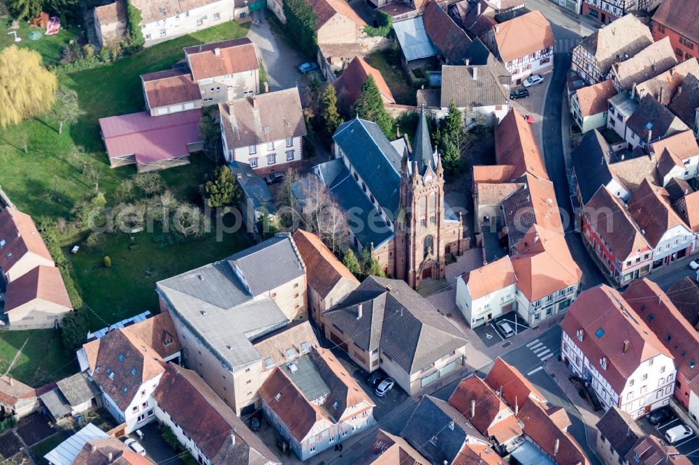 Aerial image Pfaffenhoffen - The city center in the downtown area in Pfaffenhoffen in Grand Est, France