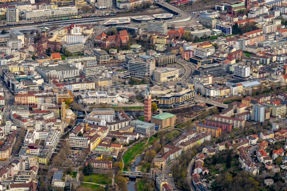 Pforzheim from the bird's eye view: The city center in the downtown area in Pforzheim in the state Baden-Wurttemberg, Germany