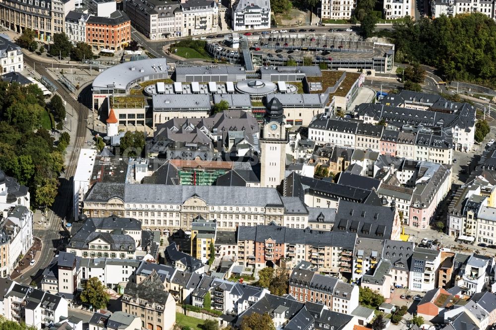 Aerial image Plauen - The city center in the downtown area in Plauen in the state Saxony, Germany