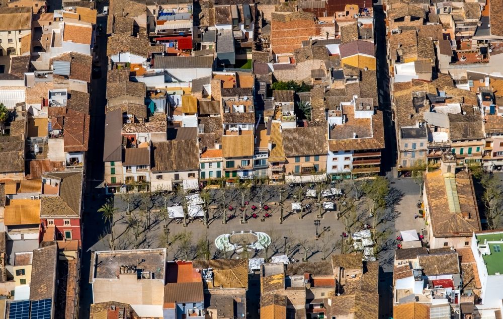 Aerial image Sa Pobla - The city center in the downtown area in Sa Pobla in Balearic island of Mallorca, Spain