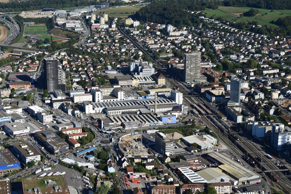 Pratteln from the bird's eye view: The city center in the downtown area in Pratteln in the canton Basel-Landschaft, Switzerland