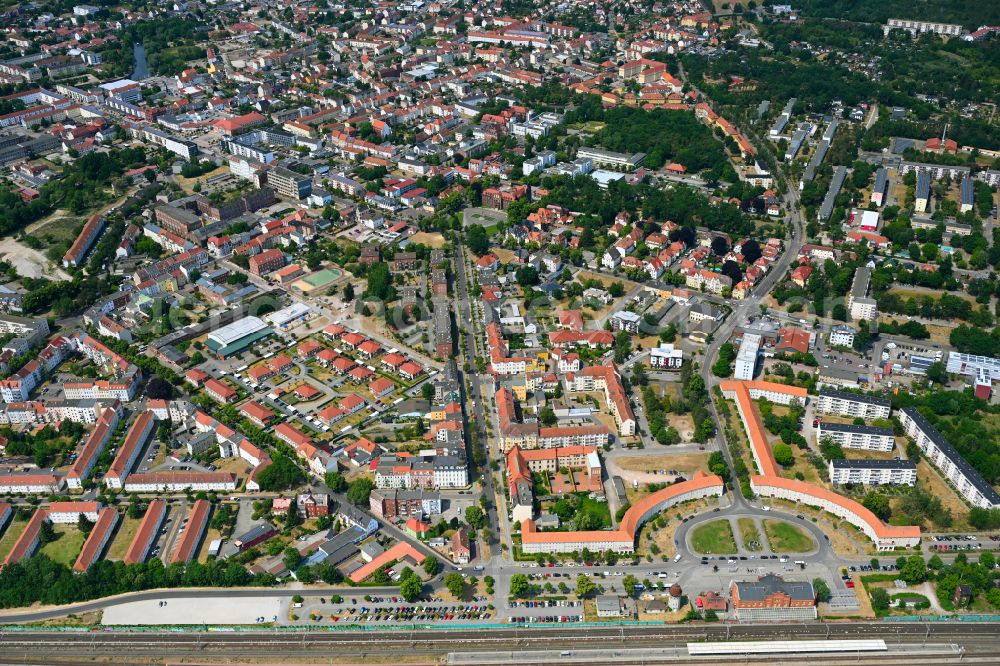 Rathenow from above - The city center in the downtown area in Rathenow in the state Brandenburg, Germany