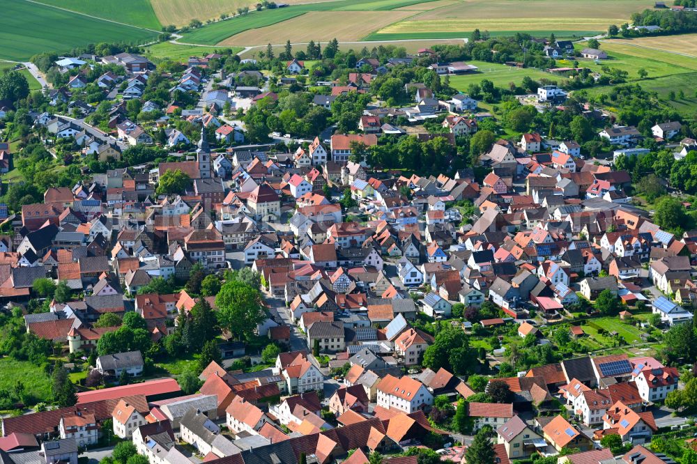 Remlingen from above - The city center in the downtown area in Remlingen in the state Bavaria, Germany