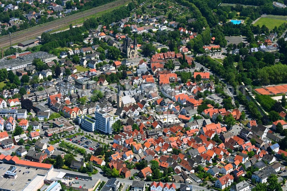 Aerial image Rheda - The city center in the downtown area in Rheda in the state North Rhine-Westphalia, Germany