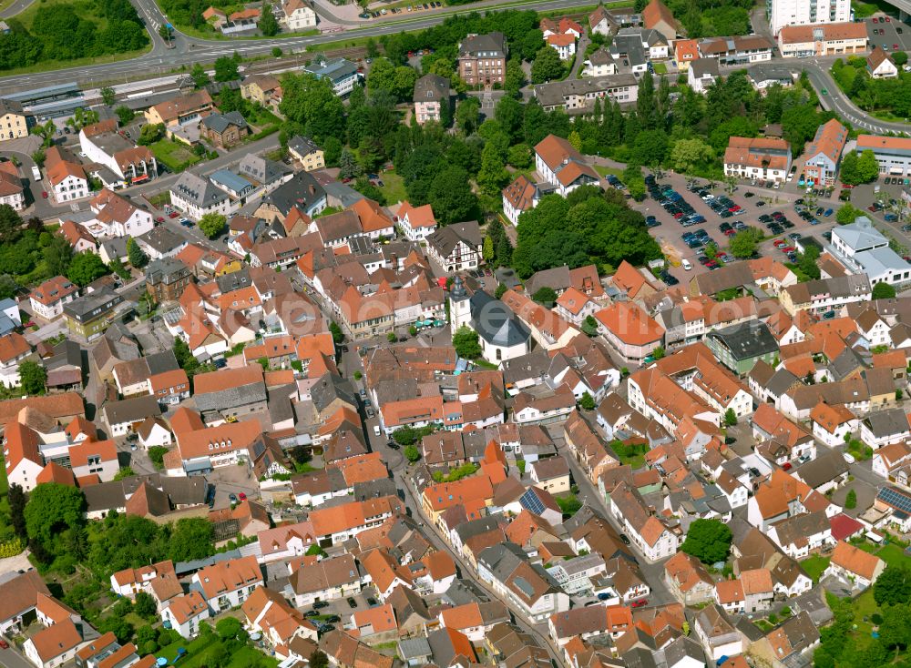 Rockenhausen from above - The city center in the downtown area in Rockenhausen in the state Rhineland-Palatinate, Germany