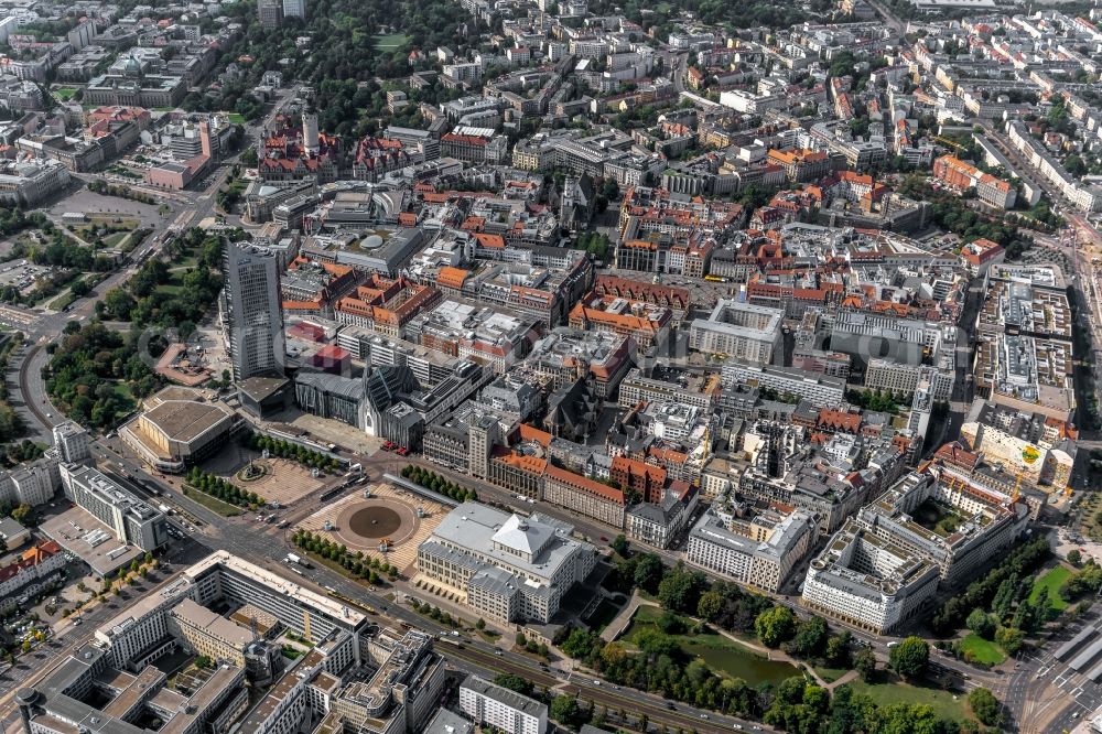 Leipzig from the bird's eye view: The city center in the downtown area around the Augustusplatz in Leipzig in the state Saxony, Germany