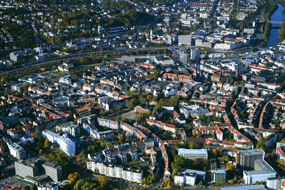 Aerial photograph Saarbrücken - The city center in the downtown area in the district Sankt Johann in Saarbruecken in the state Saarland, Germany