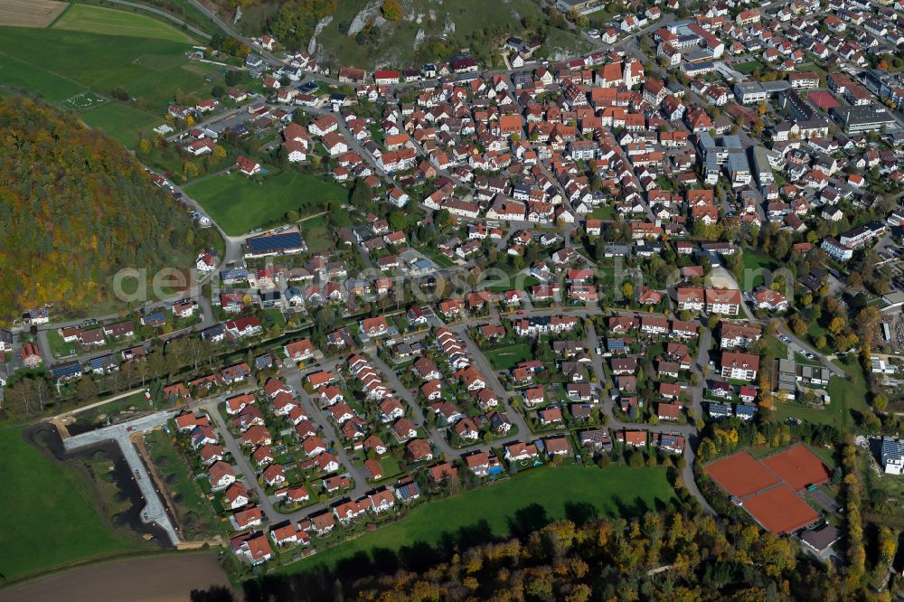 Schelklingen from above - The city center in the downtown area in Schelklingen in the state Baden-Wuerttemberg, Germany