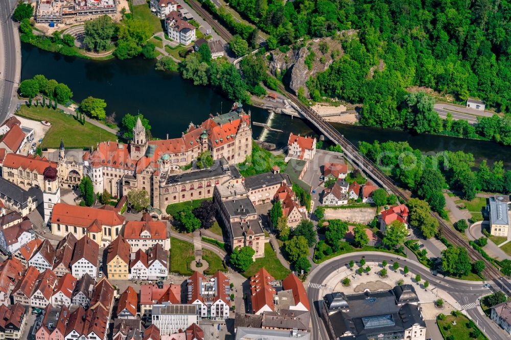 Aerial image Sigmaringen - The city center in the downtown area on Schloss in Sigmaringen in the state Baden-Wuerttemberg, Germany