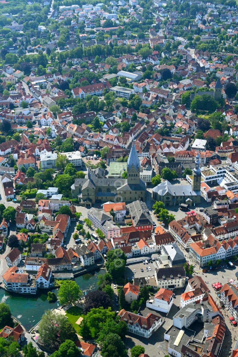 Aerial image Soest - The city center in the downtown area in Soest in the state North Rhine-Westphalia, Germany