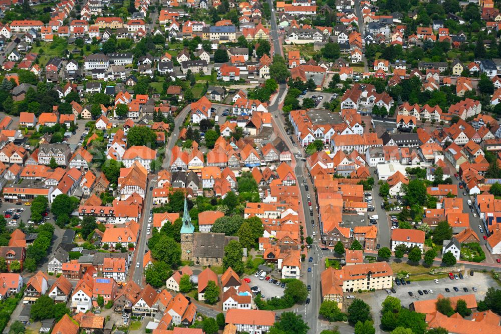 Springe from the bird's eye view: The city center in the downtown area in Springe in the state Lower Saxony, Germany