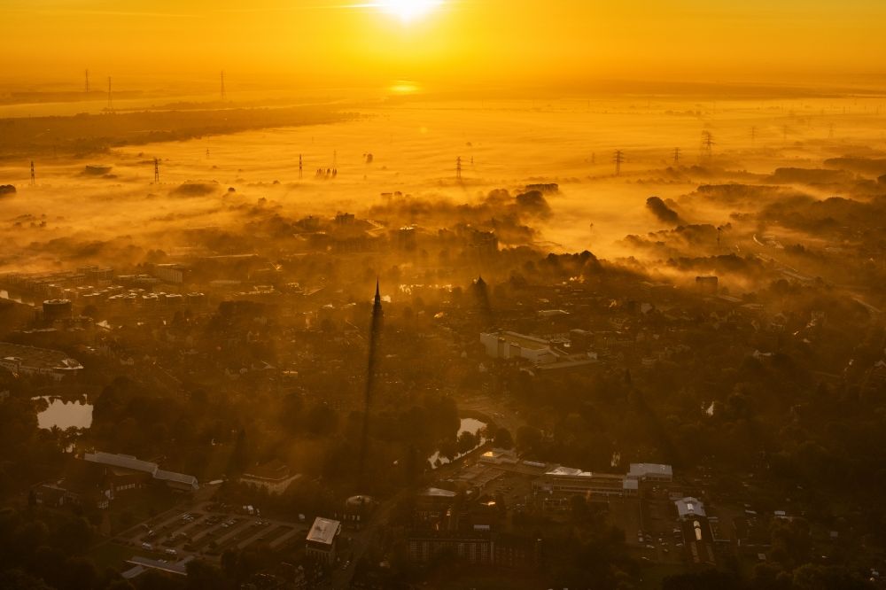 Stade from the bird's eye view: City center in the inner city area in Stade in sunrise in the state Lower Saxony