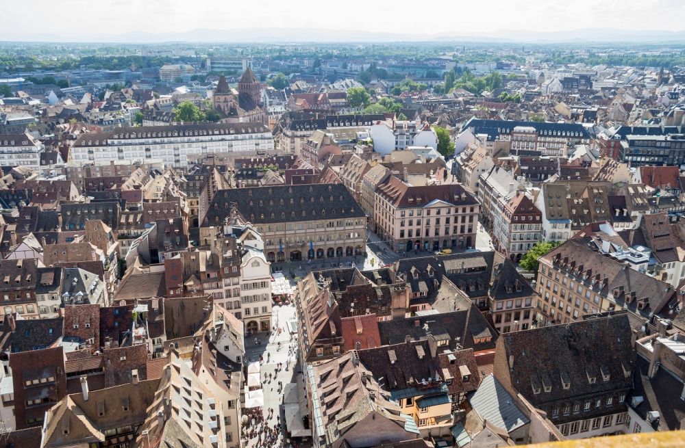 Strasbourg - Straßburg from above - The city center in the downtown area in Strasbourg in Grand Est, France