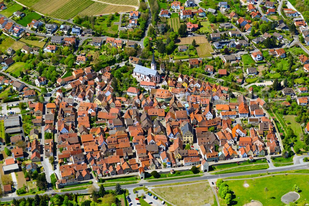 Aerial image Sulzfeld am Main - The city center in the downtown area in Sulzfeld am Main in the state Bavaria, Germany